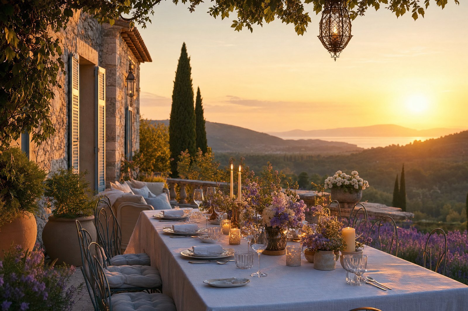 Terrasse provençale au crépuscule