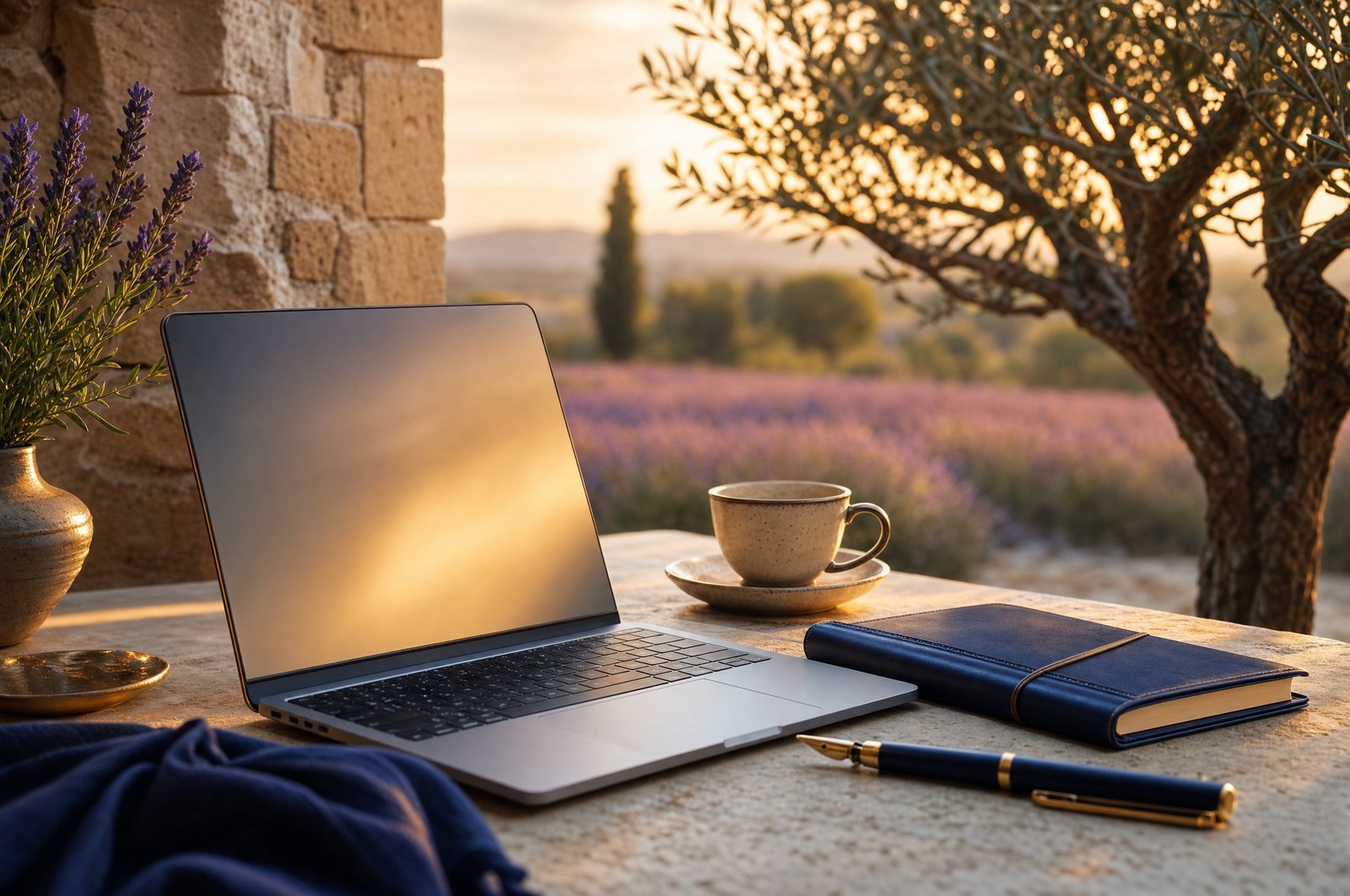 Suivi des réservations sur une terrasse provençale au coucher du soleil